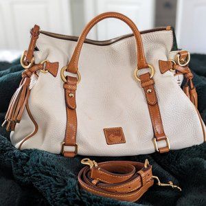 Dooney & Bourke Florentine Large Satchel Crossbody Top Handle bag white brown
